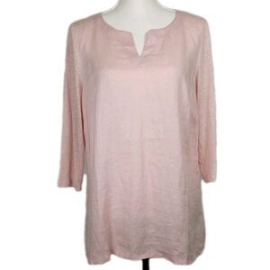 J Jill Love Linen Tunic Top M Pale Pink 100% Linen Pullover 3/4 Sleeve Coastal
